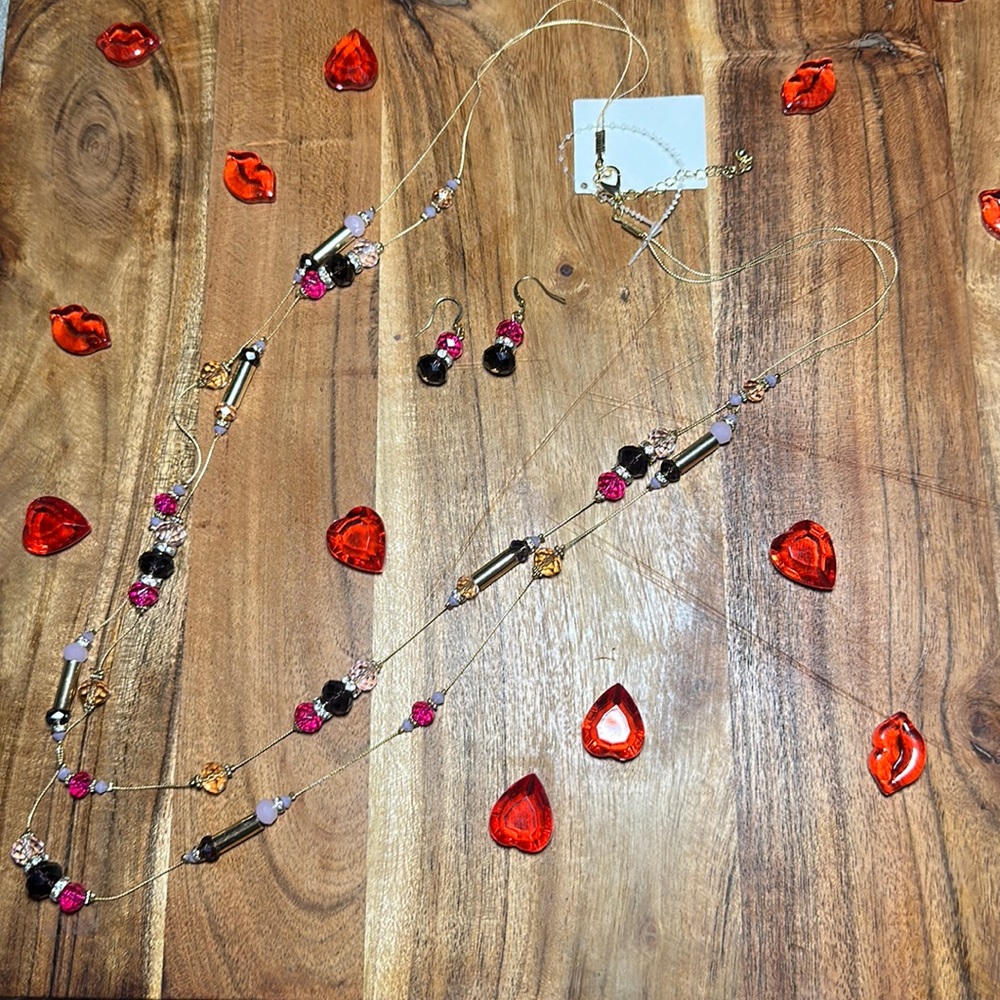 NWT Glass Beaded Chain & Earring Set